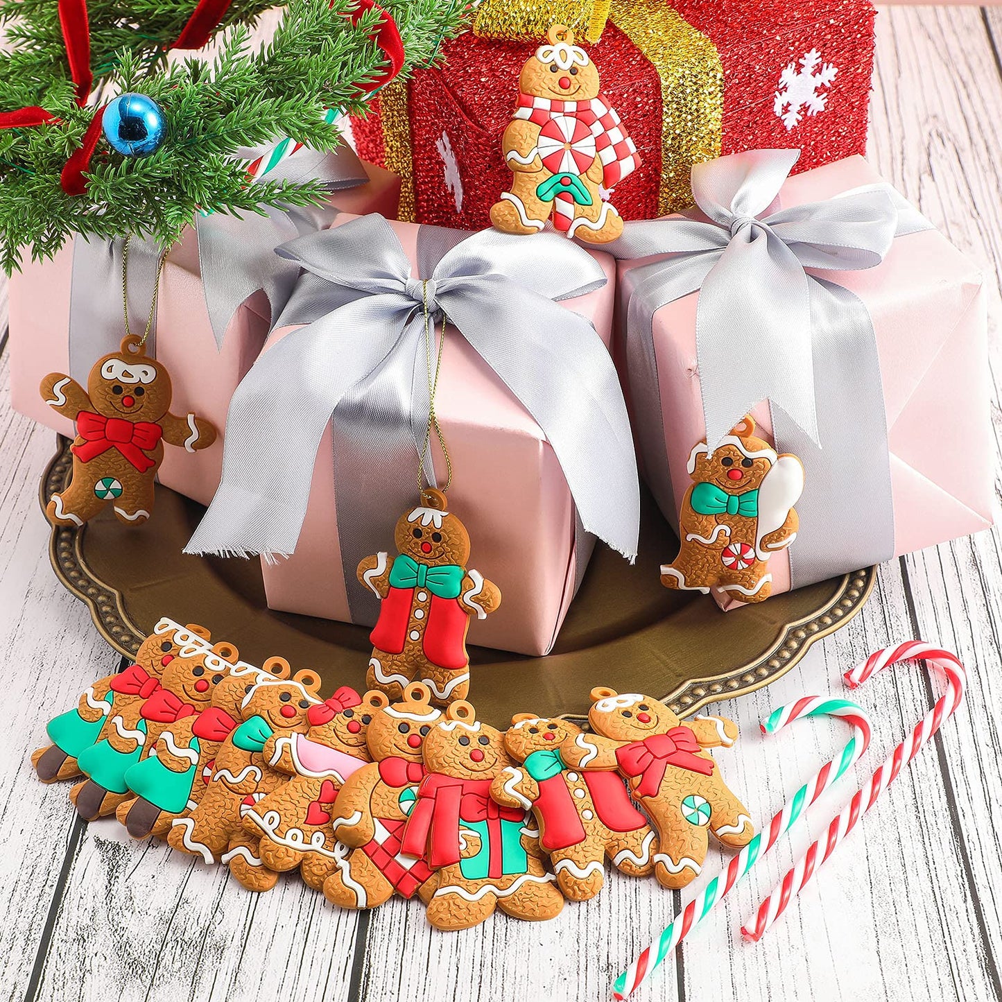 Zhanmai 36 Pcs Gingerbread Man Ornaments - Christmas Candy Canes & Hanging Ornaments Decoration for Xmas Tree & Home Holiday Party Decor (Cute Style)