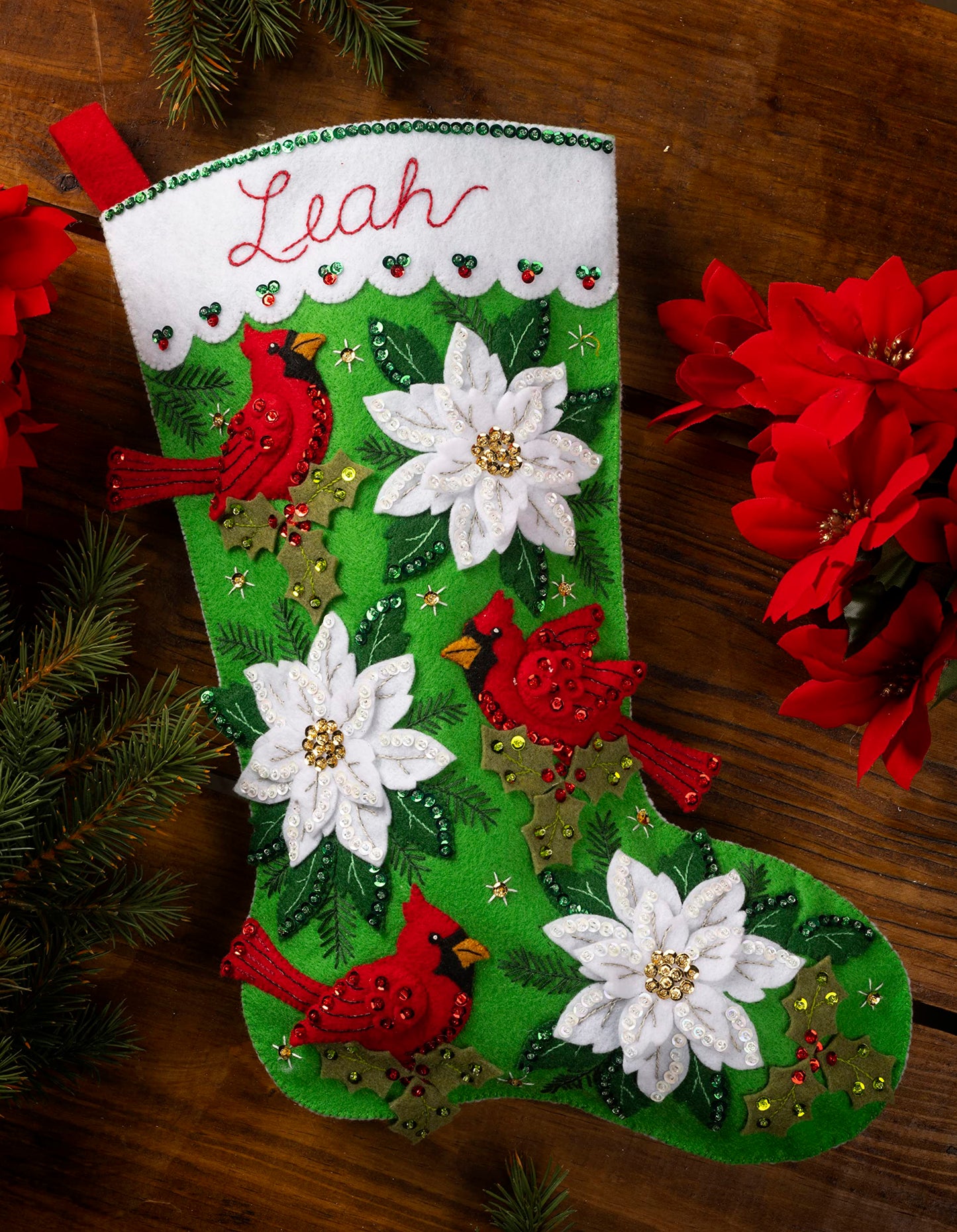 Bucilla Felt Applique 18" Stocking Making Kit, Blossoms and Birds, Perfect for DIY Arts and Crafts, 89554E