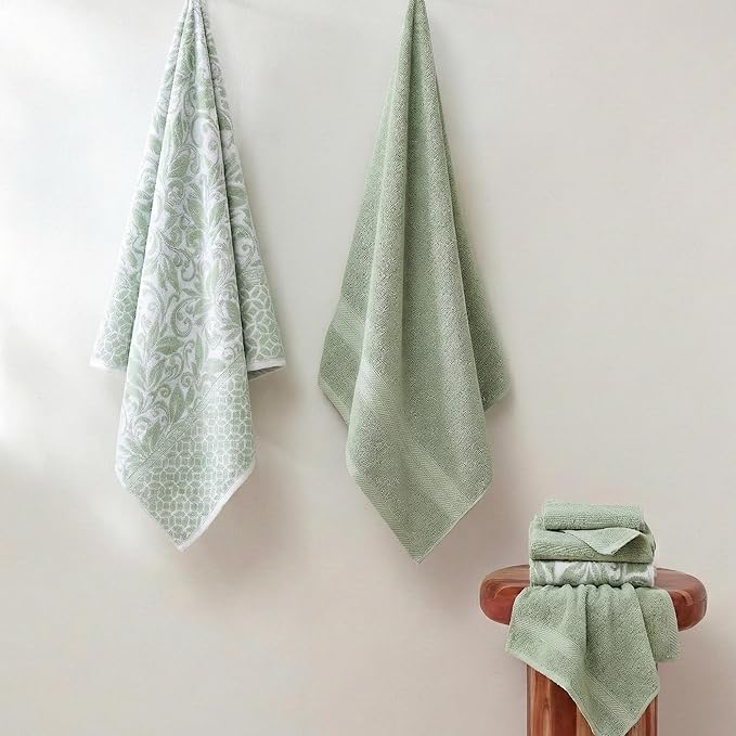 Modern Threads Trefoil Filigree 6-Piece 100% Cotton Towel Set – Reversible Yarn