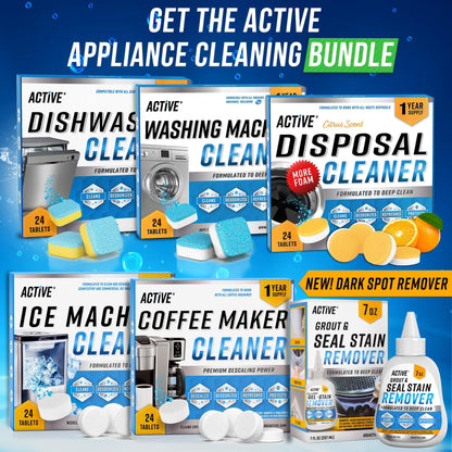 Washing Machine Cleaner Descaler 24 Tablets - ACTIVE Deep Clean Freshener for HE, Front and Top Load Washer, Septic Safe Eco Limescale and Odour Eliminator, Laundry Tub Seal Cleaning- 12 Month Supply