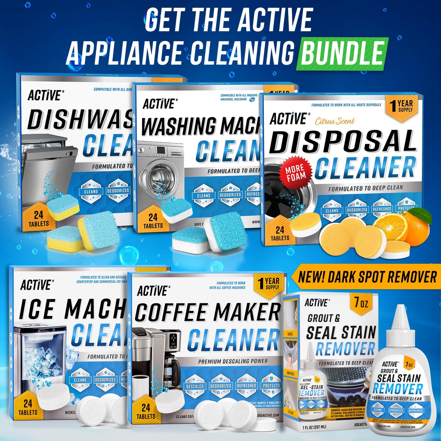 Dishwasher Cleaner and Deodorizer Tablets - 24 Pack ACTIVE Deep Cleaning Descaler for Dish Washer Machine - Heavy Duty Limescale, Grime, Calcium, Odour Remover, Natural, Septic-Safe - 12 Month Supply