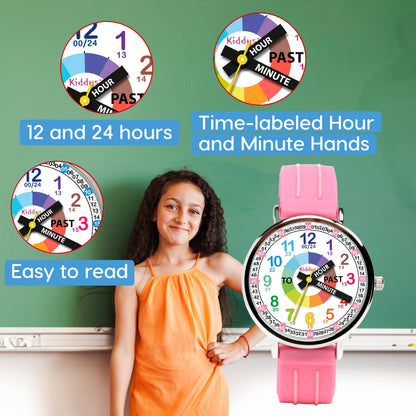 Kiddus Educational Watches for Girls. Children Watch to Learn Time. Analogue First Watch for Kids from 5 Years Old. Time Teacher Exercices Included