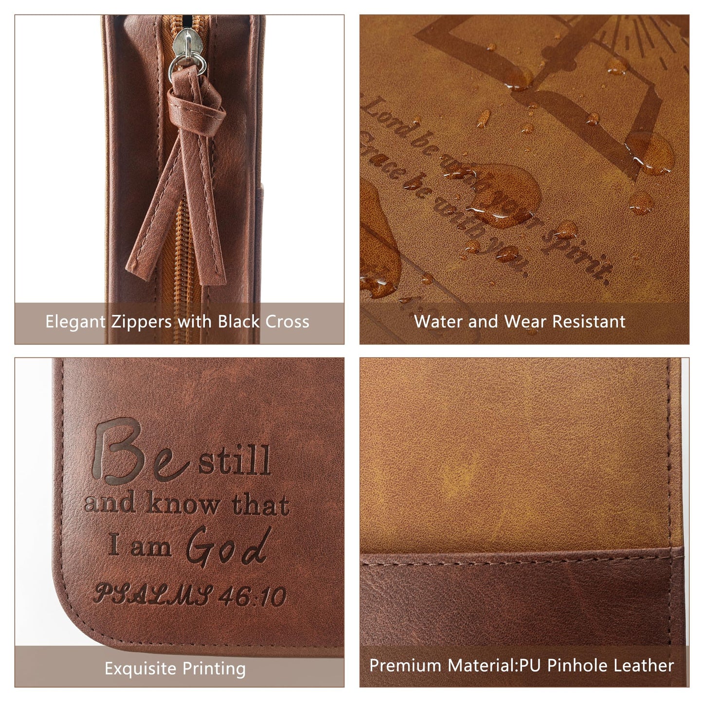 GraduatePro Bible Case Large Leather with Zip Handle for Men Women Book Bag Church Study Durable Christian Brown-Cross