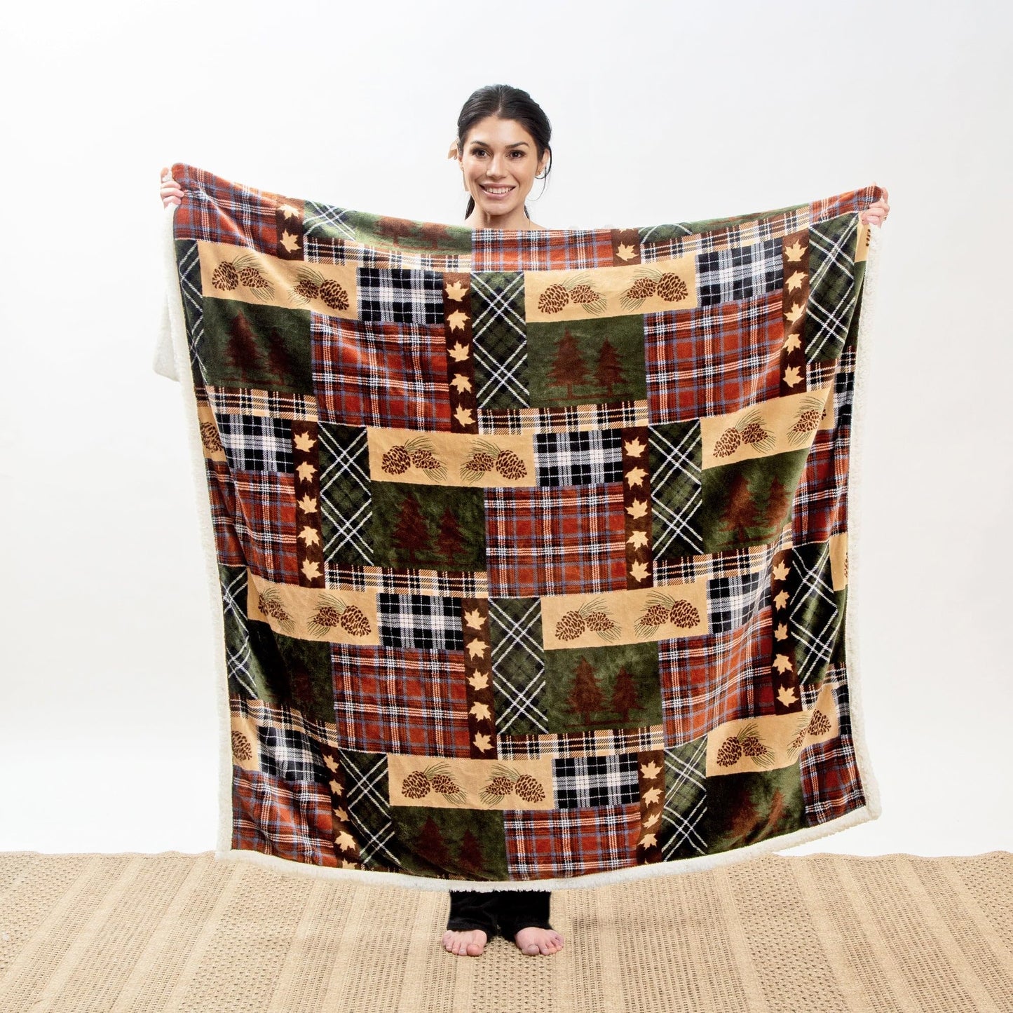 Carstens, Inc. Ultra Premium Super Soft Plush Sherpa Fleece Oversized Throw Blanket 54" x 68", Tree Plaid