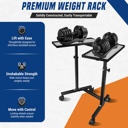 Adjustable Dumbbell Weight Rack Stand With Wheels – Heavy Duty Weight Rack For Dumb Bells For Adjustable Dumbbell Set – 4 Height Level, Home Gym Stand For Training