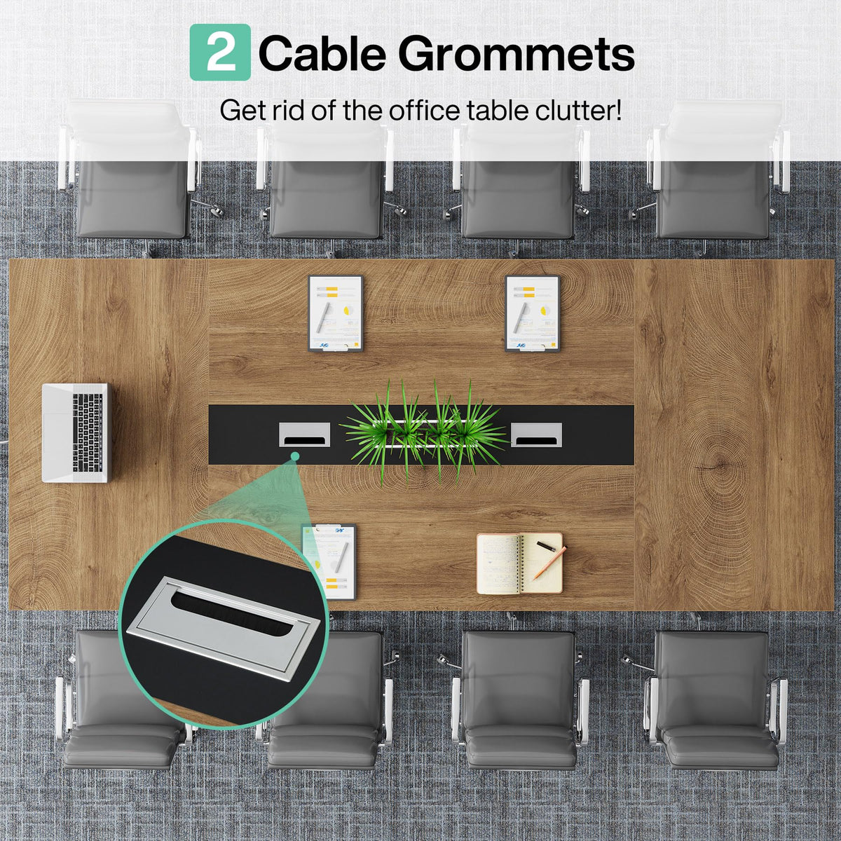 Tribesigns 8FT Conference Table, 94.49 L x 47.24 W x 29.53 H Inches Large Meeting Podcast Table for 10 People, Business Style Wooden Training Table with Strong Metal Frame for Office Conference
