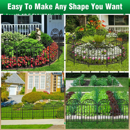 ADAVIN 20 Panels Collapsible Garden Fence Animal Barrier, 20 Ft(L) x 24 in(H) Black Rustproof Metal Wire Panel Border for Dogs Rabbits, Flower Edging for Landscape Patio Yard Outdoor Decor, Arched