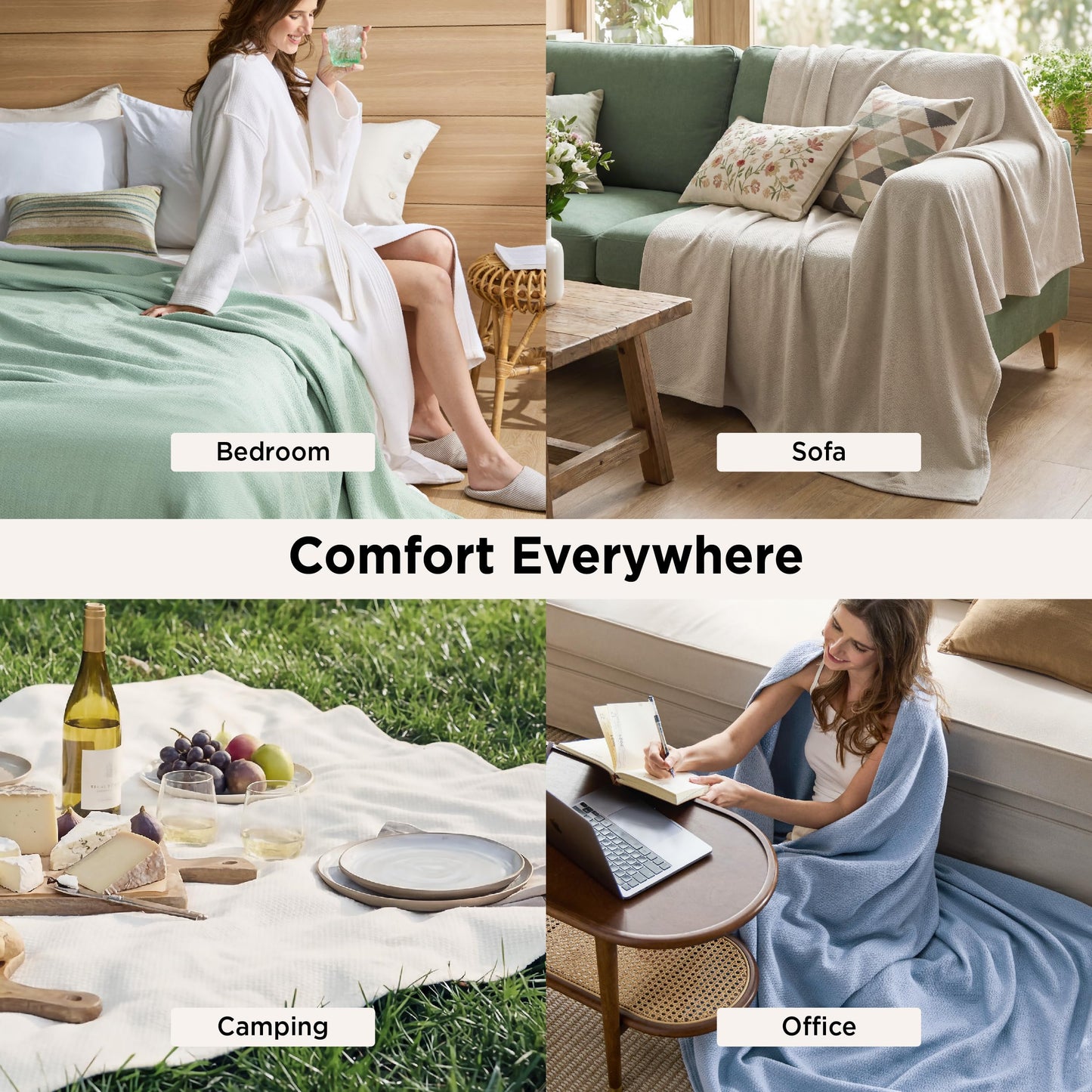 Bedsure GentleSoft 100% Cotton Blanket King Size for Bed - Cooling Breathable and Lightweight, Soft Cozy Textured Herringbone Woven Blanket for Summer, Linen Beige, 108x90 inches