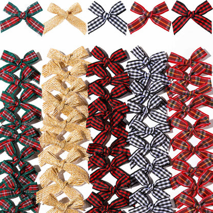 YGDZ Mini Christmas Bows, 50PCS Burlap Bow Buffalo Plaid Bows for Craft, Small Bows for Christmas Tree Decor, Tiny Ribbon Bows for Gift Wrapping