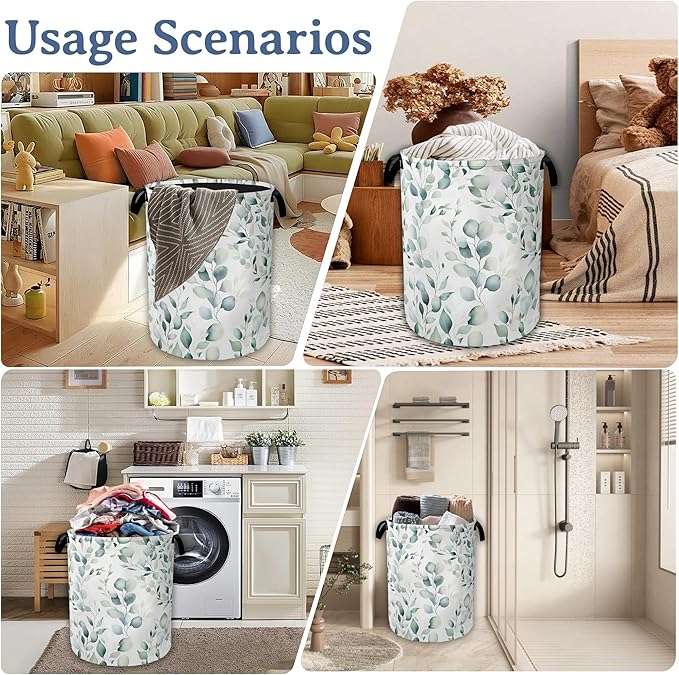 Eucalyptus Spring Botanical Laundry Basket, Foldable Oxford Cloth Laundry Hamper