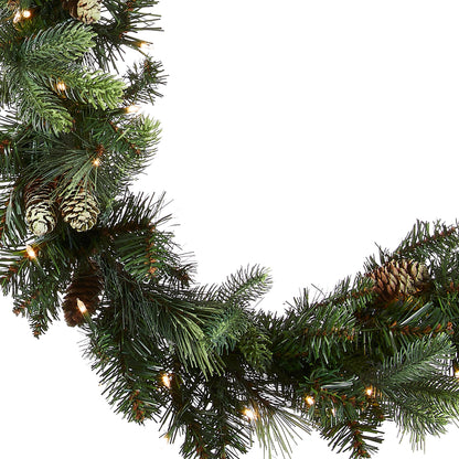 National Tree Company 9 ft Pre-Lit Carolina Pine Artificial Christmas Garland, Christmas Decoration with Pinecones, 100 Warm White LED Lights, 240 Tips, Timer, Green