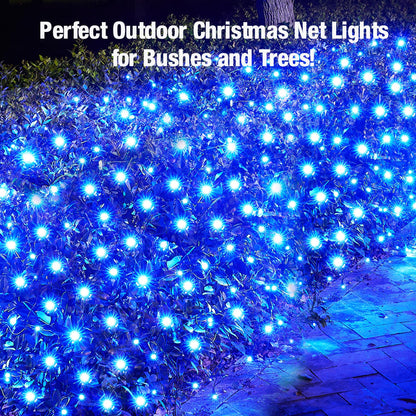Sylampow Led Blue Christmas Net Lights Outdoor Christmas Bushes Lights 120Led 6ftx5ft, Connectable Outdoor Indoor Mesh Net Lighting for Xmas Holiday, Garden, Lawn, Shrubs, Trees, Bushes Decorations