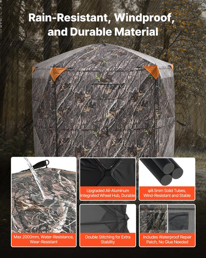 VEVOR Hunting Blind, 6-7 Person Ground Blinds with Carrying Bag, Portable Camouflage Tent, Reinforced Durable Concealed Shelter with Silent Zipper Door and Window, for Turkey and Deer