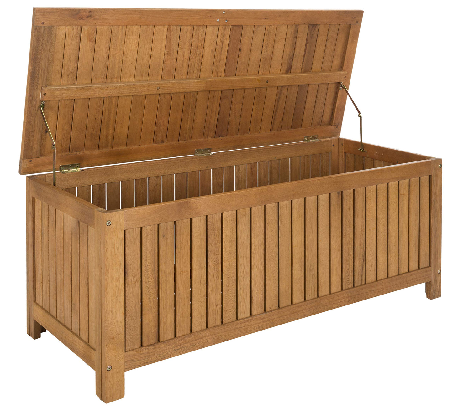 SAFAVIEH Outdoor - Abri Cushion Storage Box - Solid Wood - Coastal Resort Storage Bench Design - Ideal for Patio, Deck, Porch, Backyard, 18" W x 47" D x 19" H (PAT7037A)