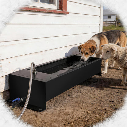 Domivans Animal Drinking Water Bowl - 12 Gal Stainless Steel Livestock Water Trough with Drain Hole, Automatic Waterer Filling Feeder for Cattle Pigs Sheep Horses Dogs, 47.2"*12.4"*5.3"