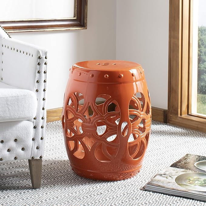 Safavieh Castle Gardens Collection Imperial Vine Antique White Glazed Ceramic Garden Stool