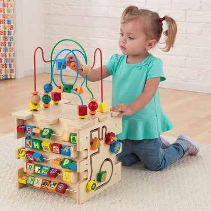 KidKraft Deluxe 5-Sided Wooden Activity Cube for Toddlers and Young Children, Activity Center for 1 Year Old with Bead Maze and Alphabet Letters, Educational Toys for Kids, 63298