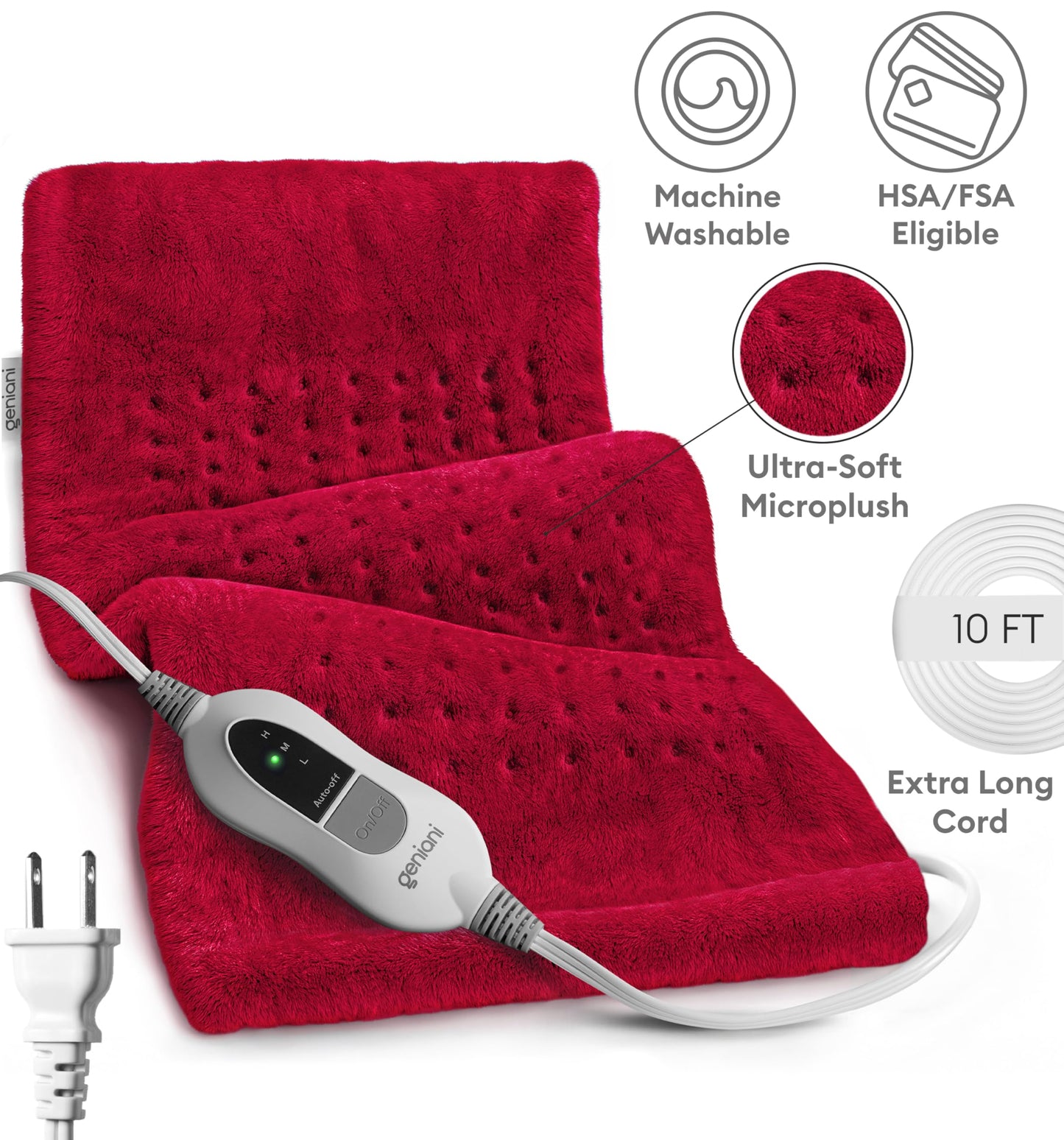 GENIANI Electric Throw - XL Electric Heating Pad for Back Pain & Cramps Relief, Birthday for Women Men Auto Shut Off, Machine Washable, Heat Pad for Neck & Shoulder, 12×24", Tabby Gray