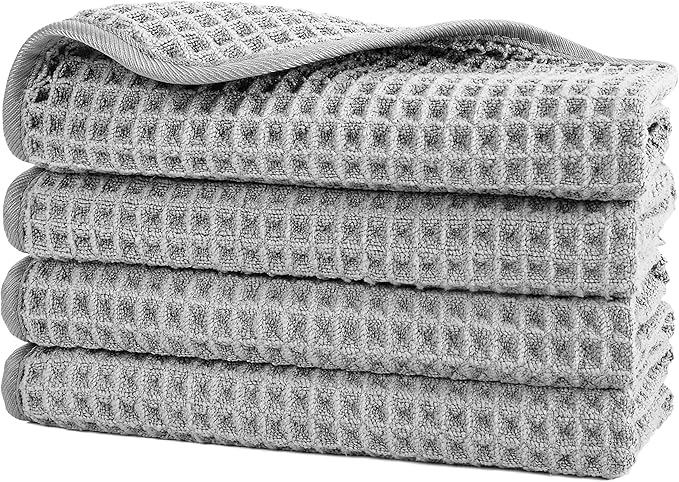 POLYTE 430 GSM Microfiber Lint Free Washcloth Face Towel, 13 x 13 in, 4 Pack