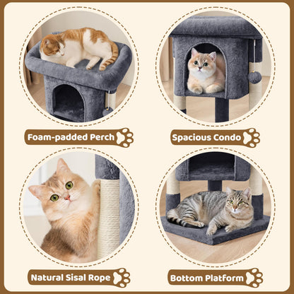 Yaheetech 59cm Basic Cat Tree Tower, Cat Scratching Post w/Oversized Perches, Condo and Hanging Ball, Pet Furniture House for Kittens Pets, Dark Grey