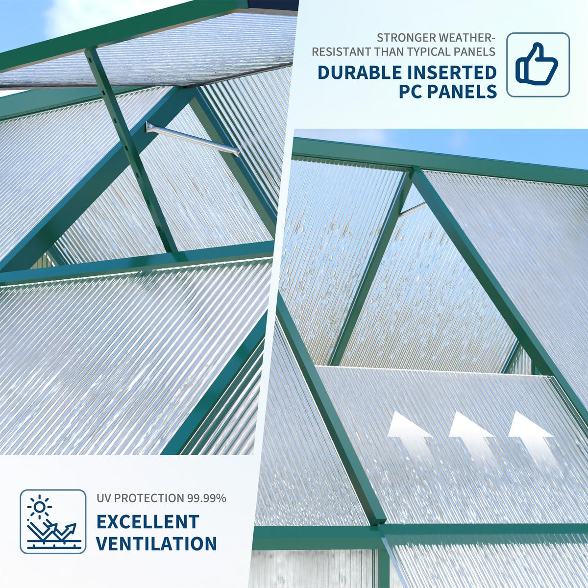 Heavy-Duty 6x11 FT Polycarbonate Greenhouse Kit for Outdoors, All-Weather Walk-in Plant Shelter with Swing Doors, Roof Vent, UV Panels, Fast Setup, Secure, Spacious Gardening