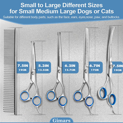 Gimars Professional 6 in 1 Dog Grooming Scissors 4CR Stainless Steel with Safety Round Tip, Heavy Duty Titanium Coated Pet Grooming Scissor for Dogs, Cats and Other Animals