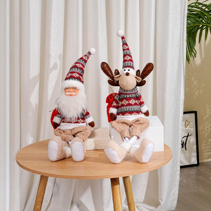 Dedrian11 23.6’’ Christmas Sitting Reindeer Shelf Sitter Decor, Long Dangling Legs, Poseable Wired Hat & Arms, Nordic Knit Sweater, Mantel Shelf Tabletop Ornament, Weighted Bottom