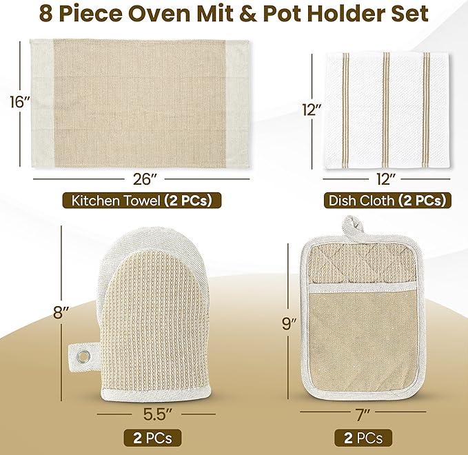 Casa Platino Pot Holders and Oven Mitts, 8-Piece – 500°F Heat Resistant Mini