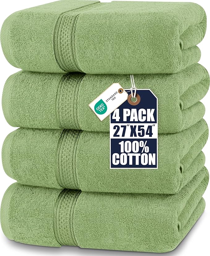 Utopia Towels 4 Pack Premium Bath Towels Set, 27 by 54 Inches, 100% Ring Spun