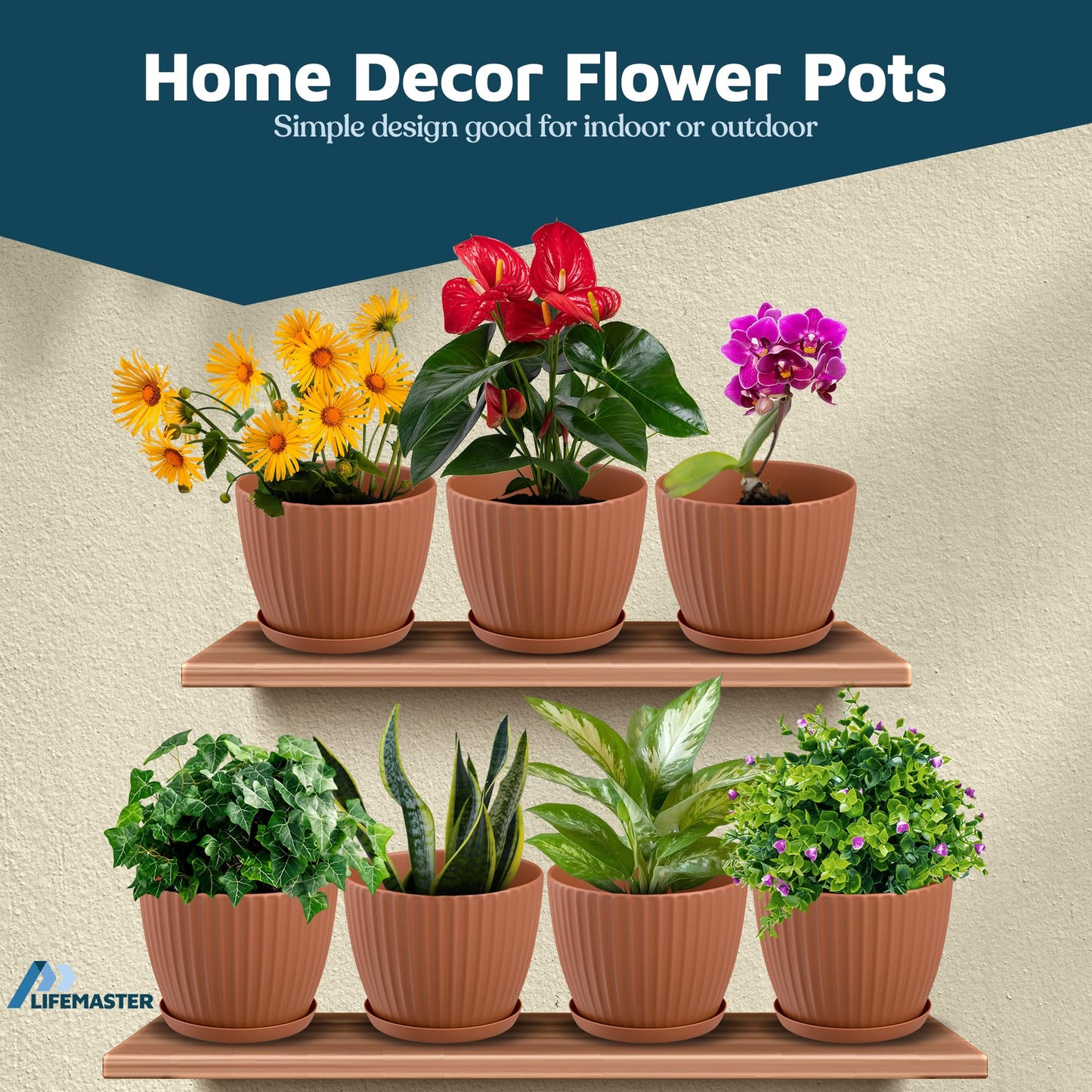 Terracotta 6-Inch Plant Pots with Drainage & Saucers 18 Pack, Indoor & Outdoor Planters for Houseplants, Herbs, and Flowers, Durable & Weatherproof Material, Stackable, Lightweight, Minimalist Design