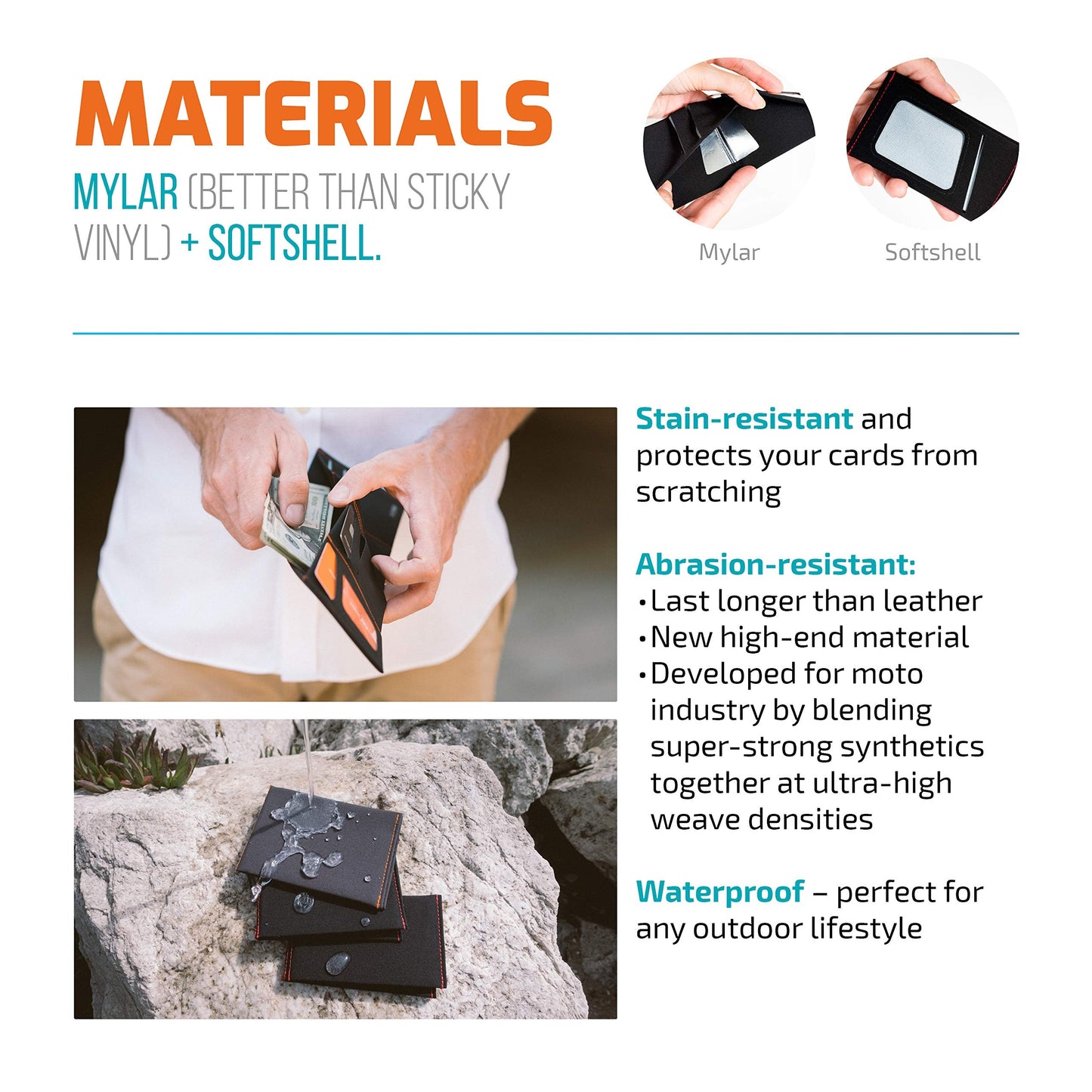 SlimFold Original Size Minimalist Front Pocket Vegan Slim Wallets for Men (RFID Blocking Navy/Orange)