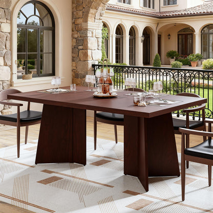 GarveeHome Dining Table for 6-8 People - 63" Modern Long Kitchen Table with Large Tabletop & Heavy Duty Pedestal Legs, Dinner Table for Kitchen, Conference Room, Home, Walnut