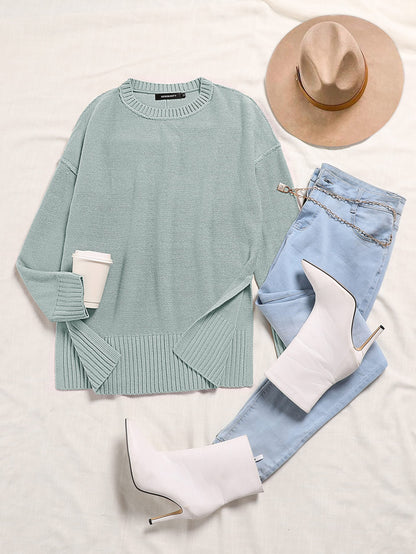 MEROKEETY Women's 2025 Fall Winter Oversized Pullover Sweater Casual Loose Crew Neck Long Sleeve Side Split Jumper Tops