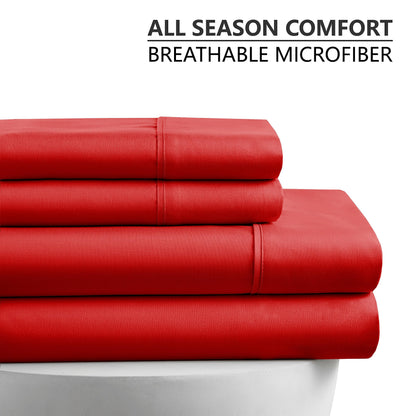 American Home Collection Full Size Sheet Set - Ultra-Soft Microfiber 15-Inch Deep Pocket - Wrinkle Free and Fade Resistant (Red)