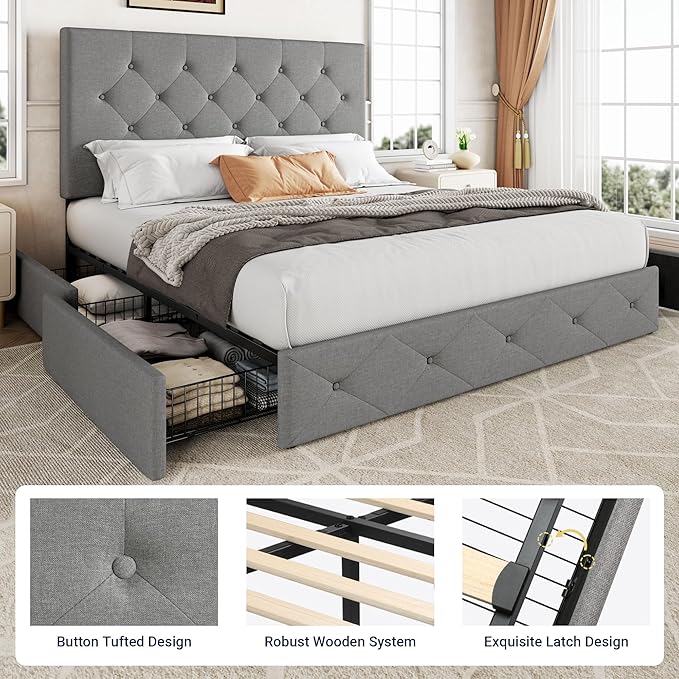 Allewie Upholstered Queen Size Platform Bed Frame