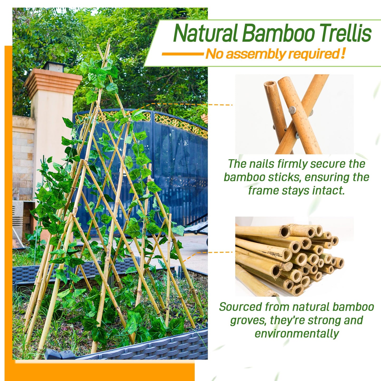 4ft Expandable Bamboo Teepee Trellis for Climbing Plants, Self-Standing Natural Bamboo Trellis for Plant Support, Folding Garden Trellis for Vines Flowers Vegetable Indoor Outdoor