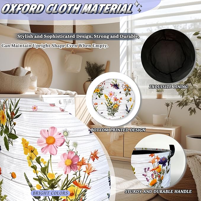Hawaii Flowers Laundry Basket Foldable Oxford Cloth Colorful Floral Laundry