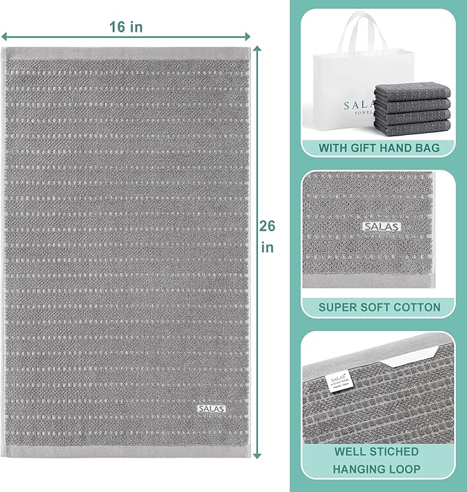 SALAS Kitchen Dish Towels, Bulk Cotton Kitchen Hand Towels, 390 GMS Plaid Dish