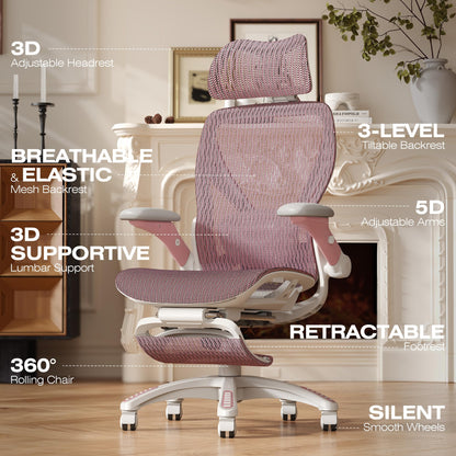 ELABEST X100 Ergonomic Mesh Office Chair with Footrest, Big and Tall Hone Desk Chair with 5D Flip-Up Arms, Adjustable 3D Lumbar Support,Gaming & Executive Computer Chairs