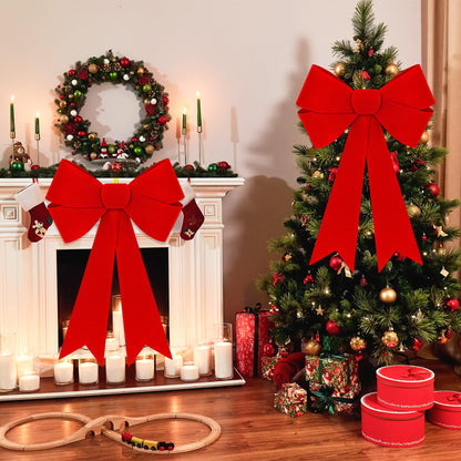 1 PCS Christmas Decorations, 16x24 In Large Christmas Bows, Red PVC Velvet Bows for Christmas Tree, Indoor Outdoor Holiday Xmas Decor Home Wreath Fence Stairs Railing Fireplace Front Door Supplies