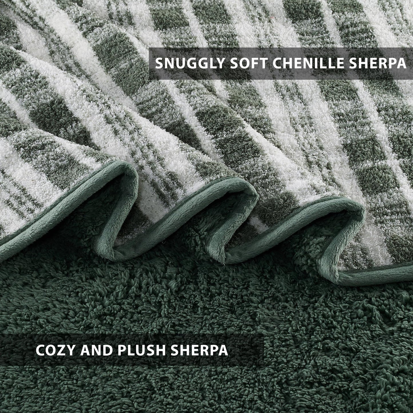 CBCHome Reversible Soft Sherpa Throw Blanket - Cute and Cozy Thick Throw for Couch, Warm Gifts for Women (Green Plaid, 50" x60")