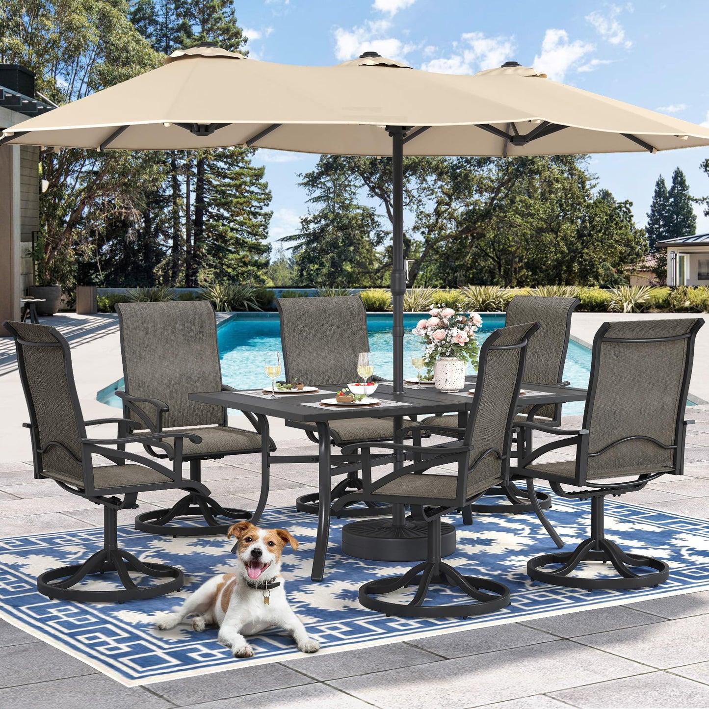 DWVO 6 Set Outdoor Dining Chairs, Heavy Duty Swivel Patio Chairs w/Max Bearing 352lbs & Breathable High Back, All Weather Outdoor Swivel Chairs for Backyard Deck Garden, Brown