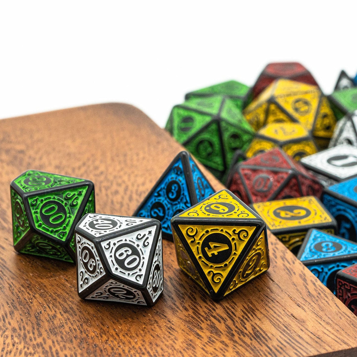 Poludie 5 Sets Dice DND, Polyhedral Dice Set (35pcs) with Leather Dice Bag, D&D Dice Set for Dungeons and Dragons, RPG Table Games (Window Lattice Carved Series)