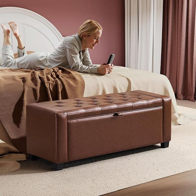 GRAINELL Storage Ottoman Bench, Upholstered Tufted Bedroom Bench
