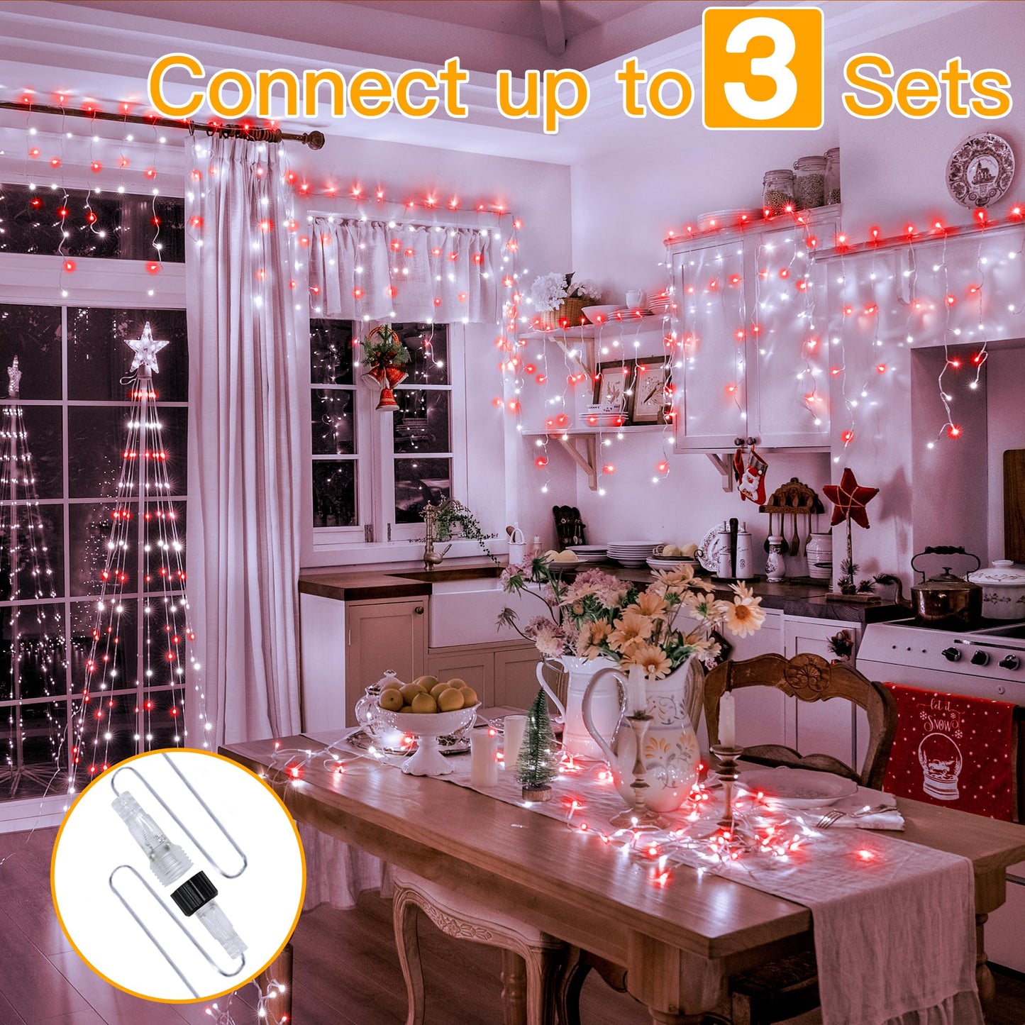 Ollny Icicle Lights for Outside 504LED 41FT, Red and White Christmas Light with Remote 8Modes Timers Waterproof, Plug in Connectable Hanging Lights for Outdoor Indoor House Roof Holiday