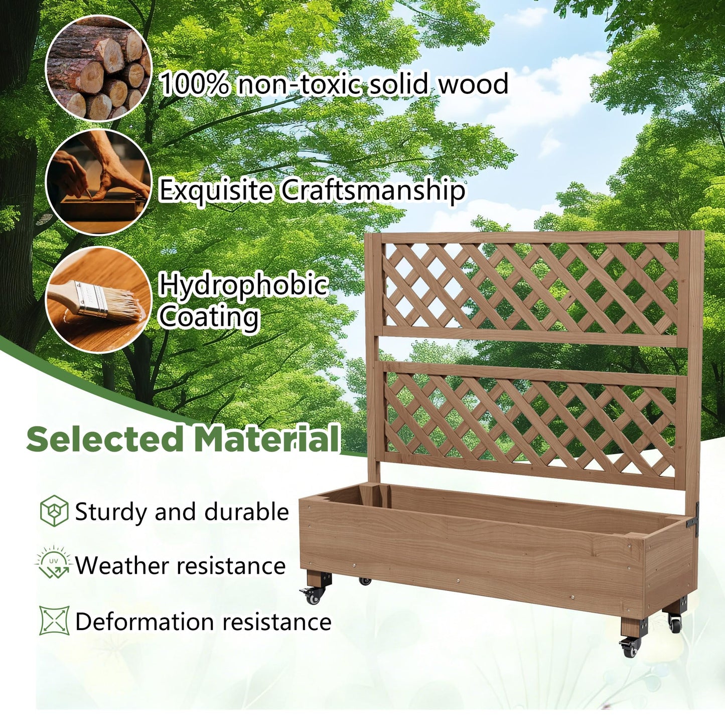 Raised Garden Bed with Wheels Outdoor, Large Garden Planter Box Tomato Flower Pots with Standing Diamond Lattice Trellis for Vegetables Vines Herbs Fruits & Climbing Plants (Grid Upright Trellis)