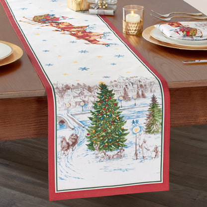 Elrene Home Fashions Santa Snowy Sleighride Holiday Fabric Table/Console Runner, 13 Inches x 70 Inches