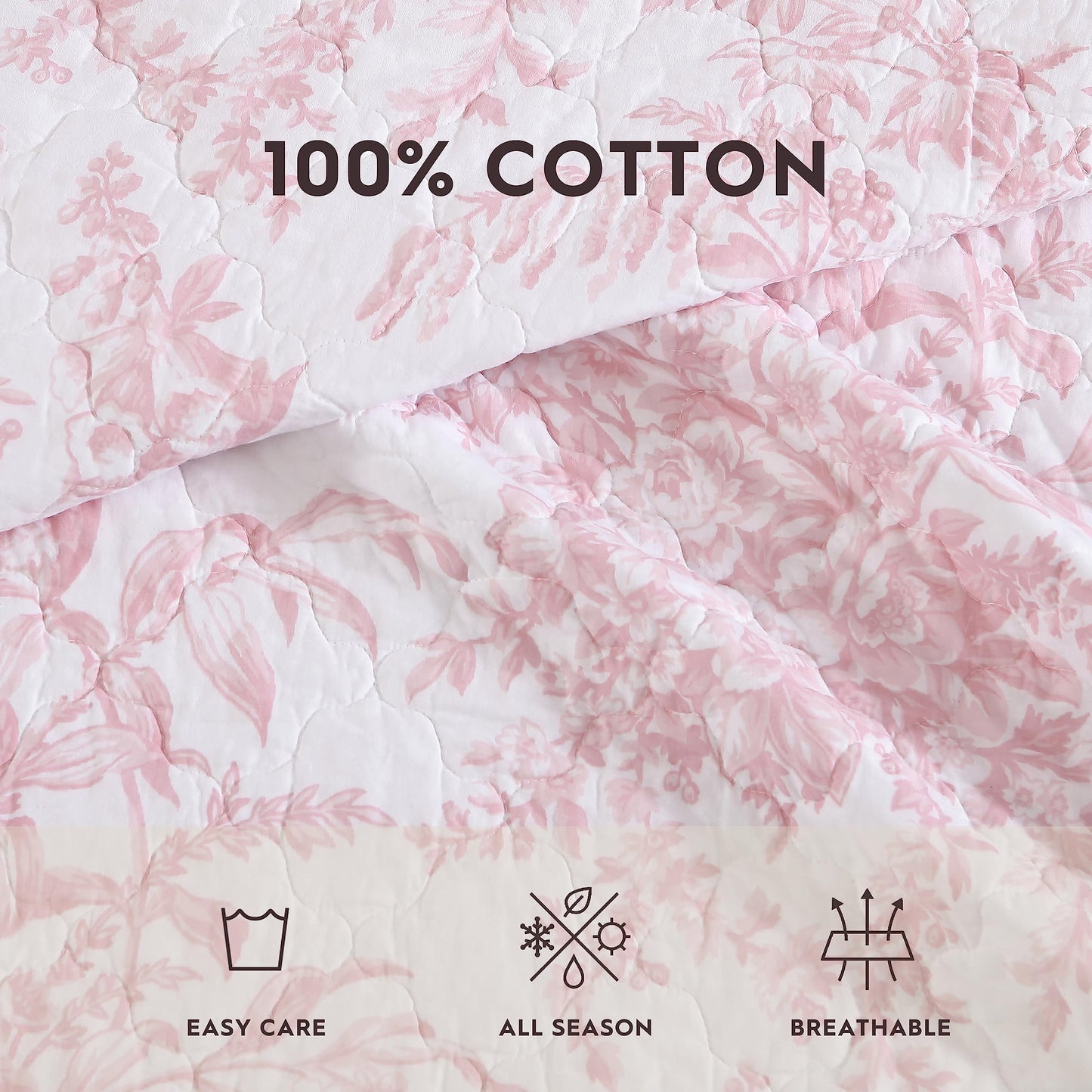 Laura Ashley - Twin Quilt Set, 100% Cotton Cover with Cotton Blend Fill, Prewashed for Softness, Reversible Floral Bedding with Matching Sham (Pink)