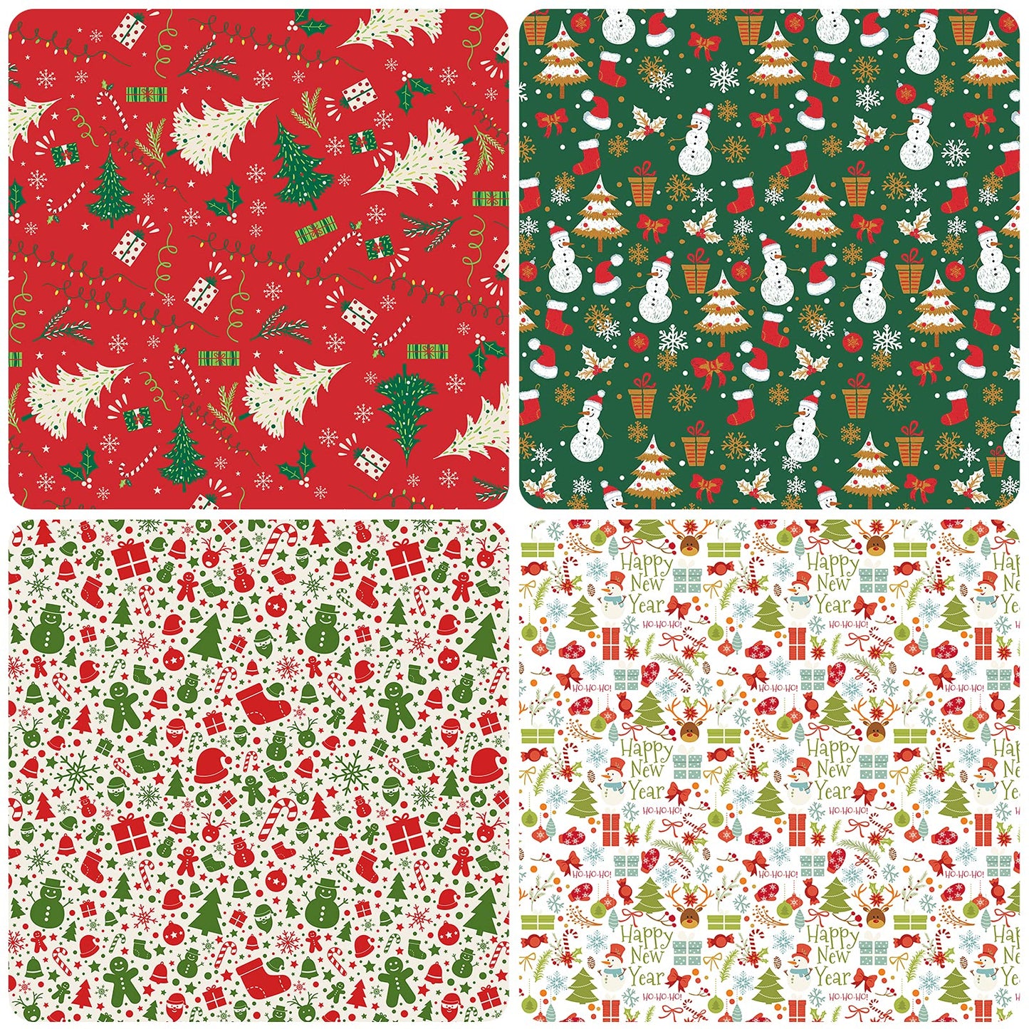 PlandRichW Christmas Wrapping Paper Folded for Kids Boys Girls Man Women Gift's. Papercraft Snowmen, Candy Canes, Tree, Socks, Snowflakes, Happy New Year Bulk of 12 Sheets 20"x 29" Folded