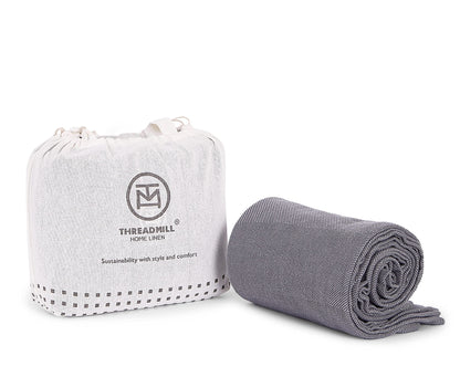 Threadmill Travel Blanket Cotton Viscose from Bamboo - Airplane Premium Soft Flight Grey Throw Blanket in Cloth Bag (Grey Color) Compact & Portable Blanket for Travel, Car, Picnic & Camping